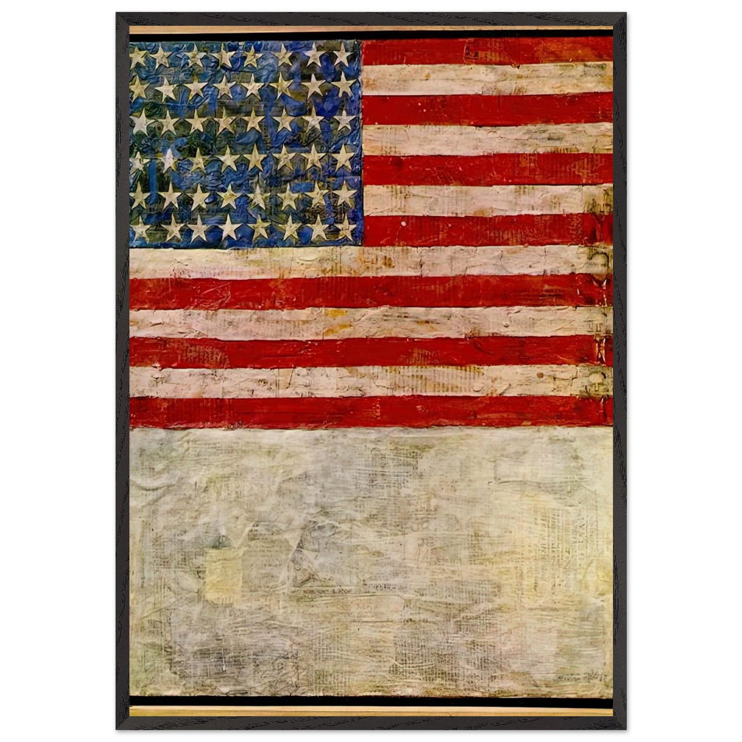 FLAG ABOVE WHITE - Jasper Johns Framed Art Print – Black Wooden Frame - Default Title - -Framed Art Print