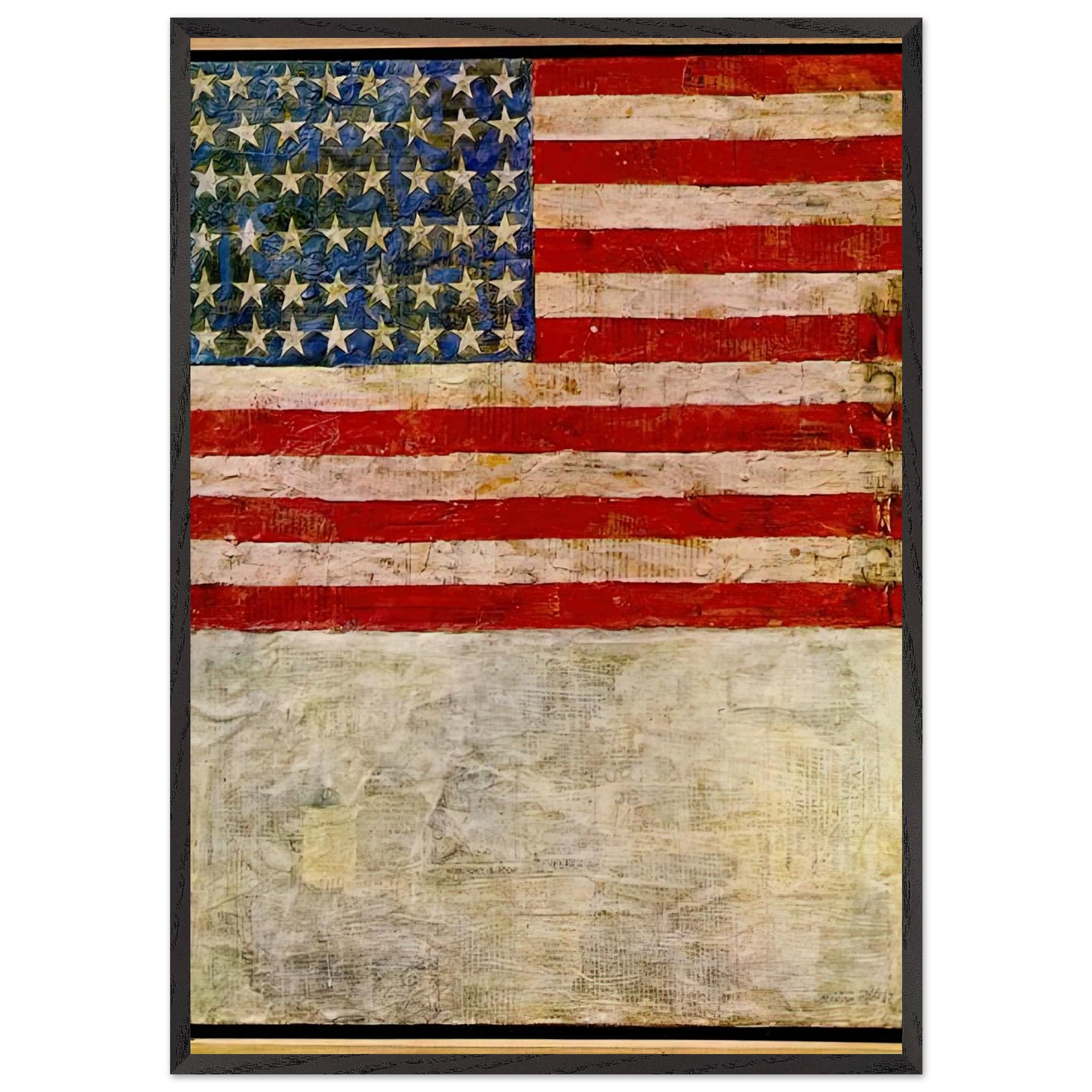 FLAG ABOVE WHITE - Jasper Johns Framed Art Print – Black Wooden Frame - Default Title - -Framed Art Print