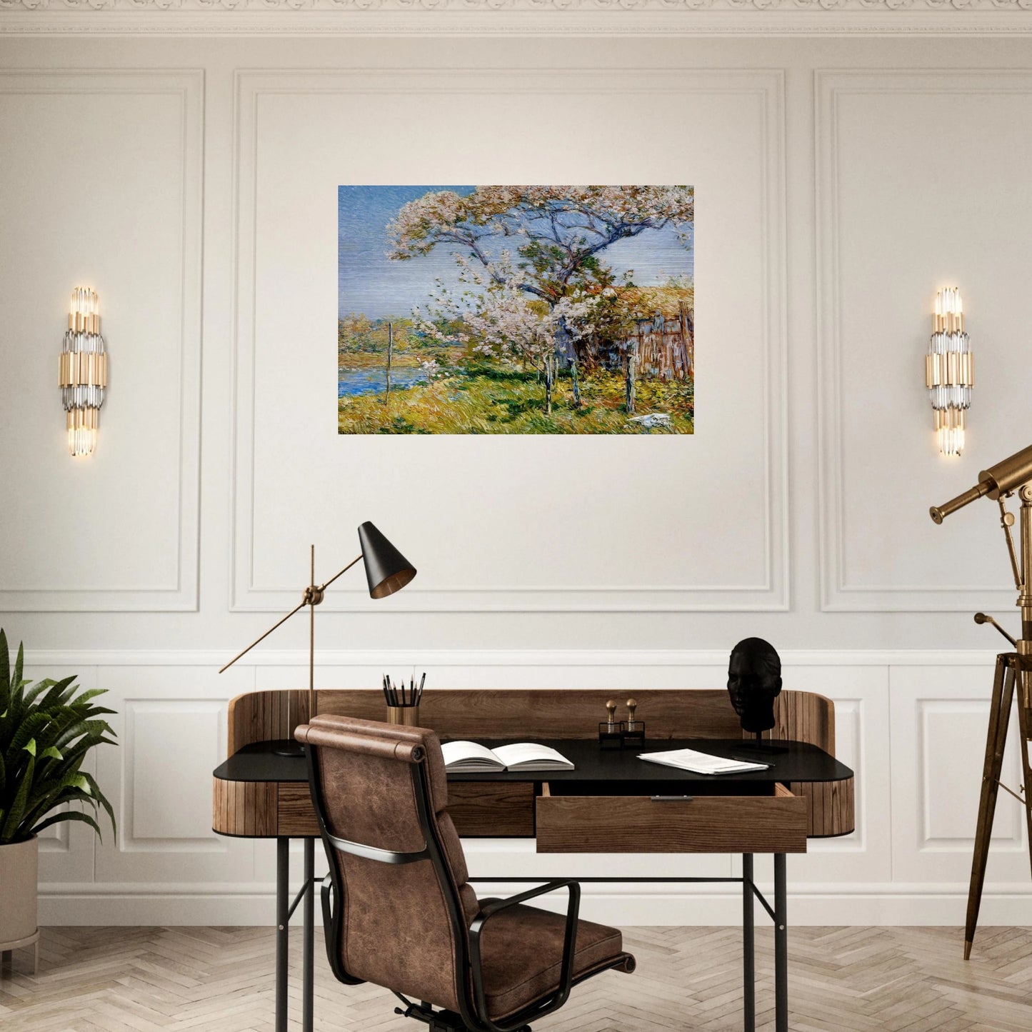 Apple Trees in Bloom, Old Lyme - Childe Hassam Brushed Aluminum Print - 70x100 cm / 28x40 inches | Childe Hassam Aluminum Print | Childe Hassam Prints