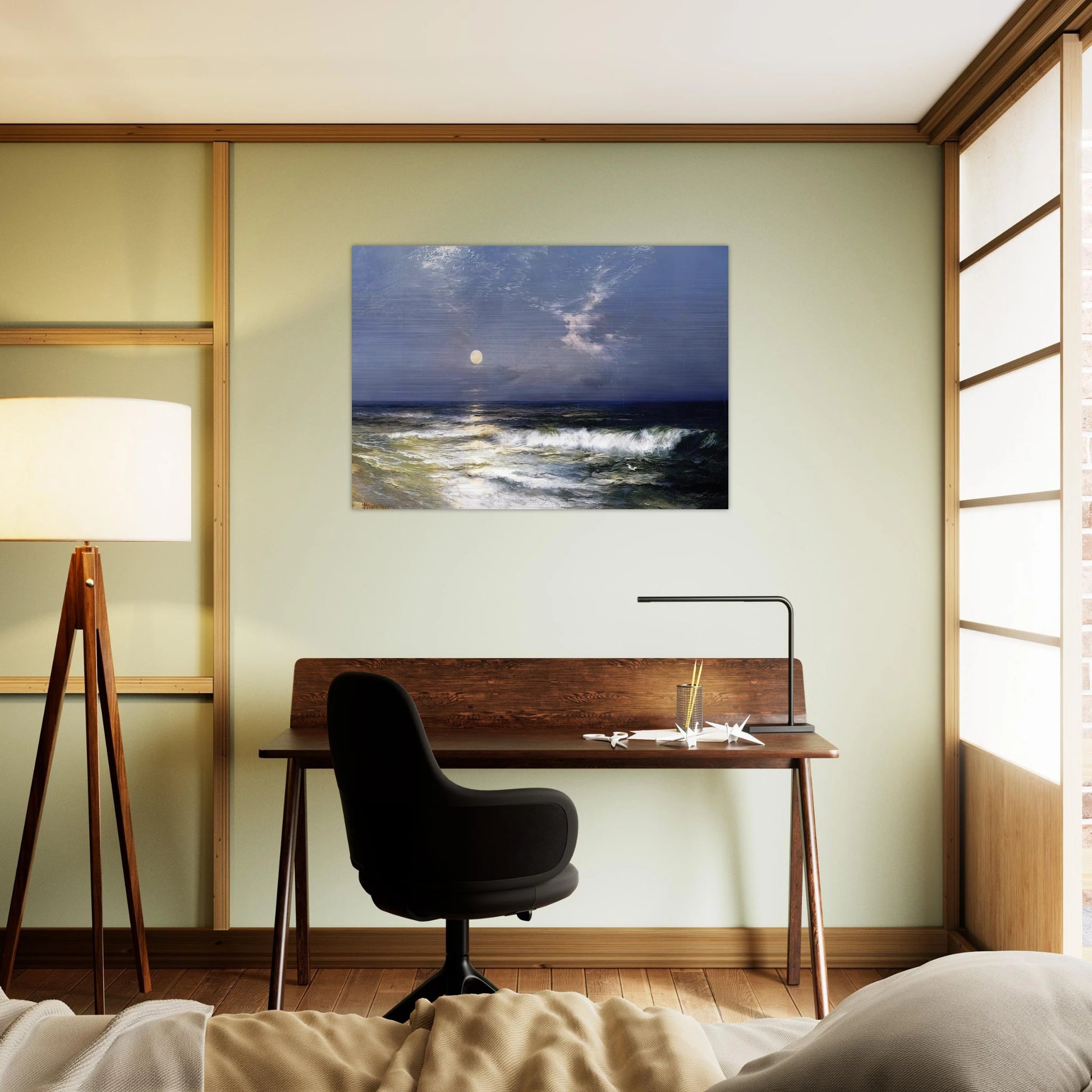 Moonlit Seascape - Thomas Moran Brushed Aluminum Print - 70x100 cm / 28x40 inches | Thomas Moran Aluminum Print | Thomas Moran Prints