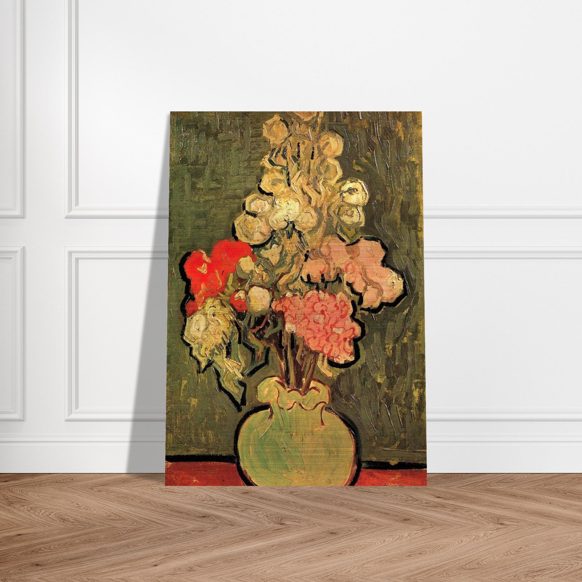 Still Life Vase with Rose-Mallows - Vincent van Gogh Brushed Aluminum Print - 70x100 cm / 28x40 inches | Vincent van Gogh Aluminum Print | Vincent van Gogh Prints