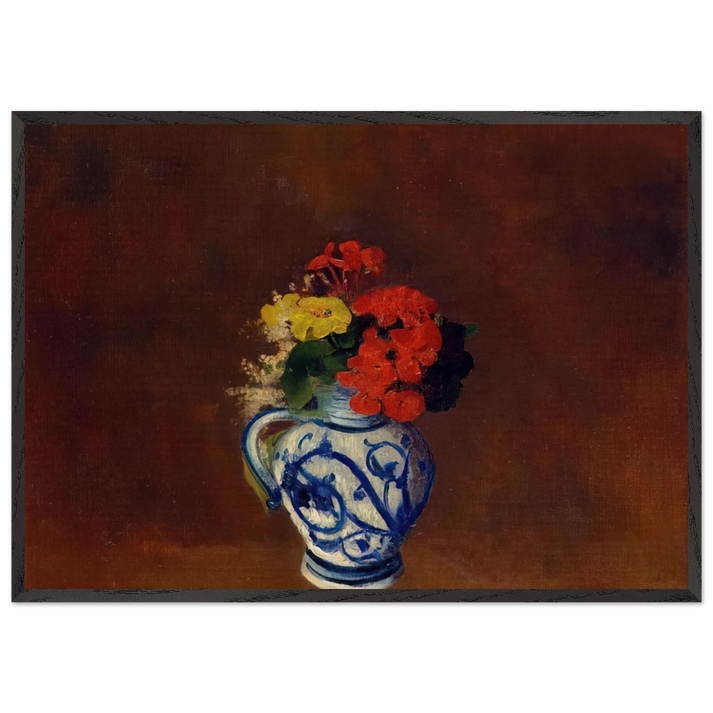 GERANIUMS AND OTHER FLOWERS IN A STONEWARE VASE - Odilon Redon 70x100 cm / 28x40 inches Framed Art Print – Black Wooden Frame