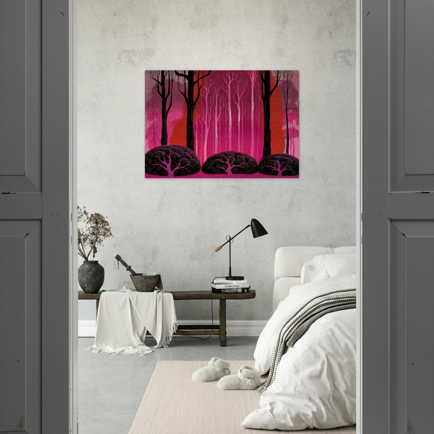 Crimson Glory - Eyvind Earle Brushed Aluminum Print - 70x100 cm / 28x40 inches | Eyvind Earle Aluminum Print | Eyvind Earle Prints