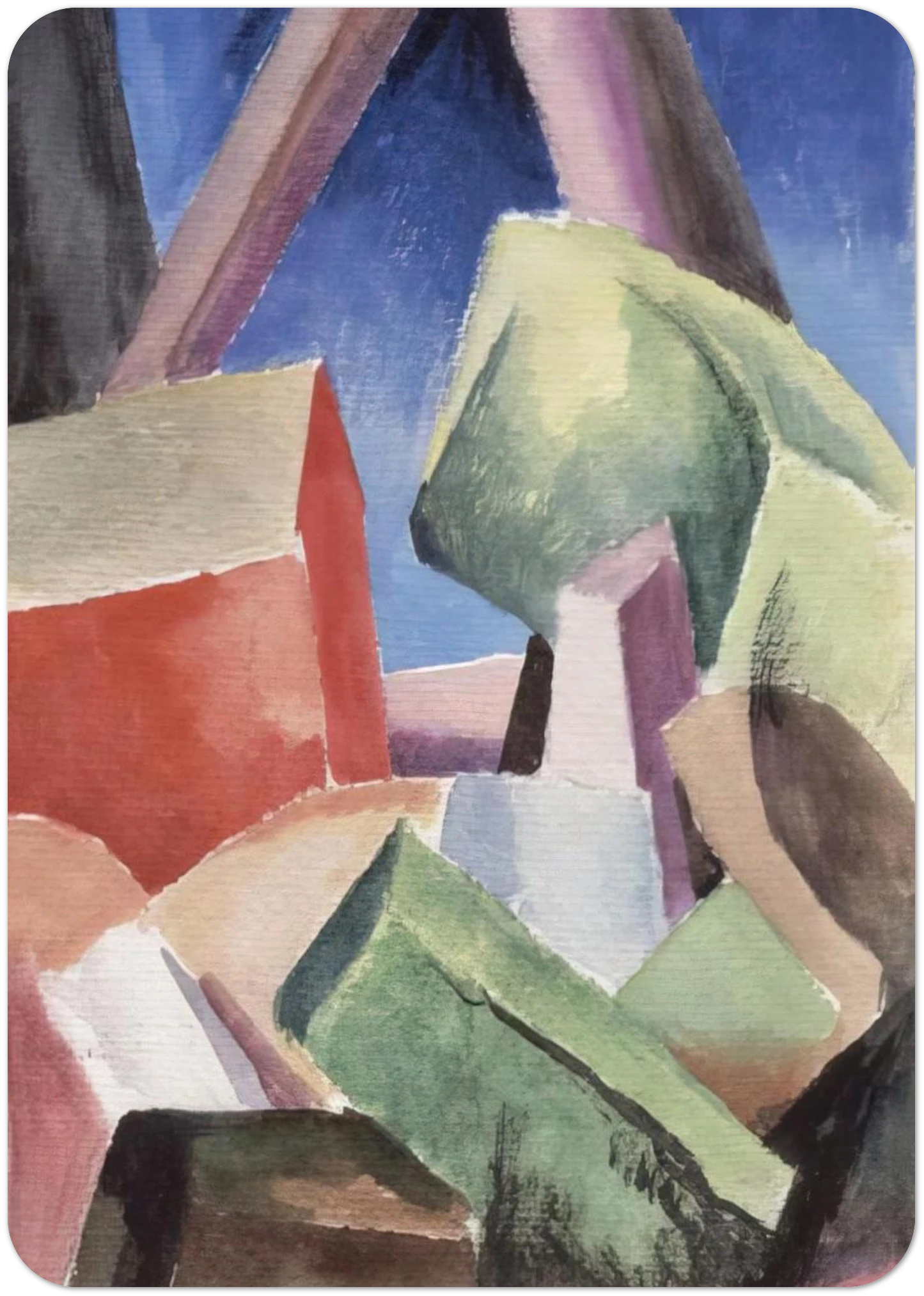 HOUSE IN CUBIST LANDSCAPE 1920 By Thomas Hart Benton Pack of 10 Post Cards | Thomas Hart Benton Post Cards | A6 (10.5 x 14.8 cm) - 4.1 x 5.8 inches