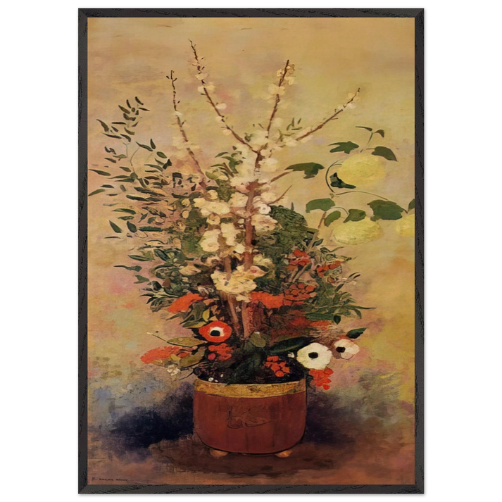 VASE OF FLOWERS WITH BRANCHES OF A FLOWERING APPLE TREE - Odilon Redon 70x100 cm / 28x40 inches Framed Art Print – Black Wooden Frame