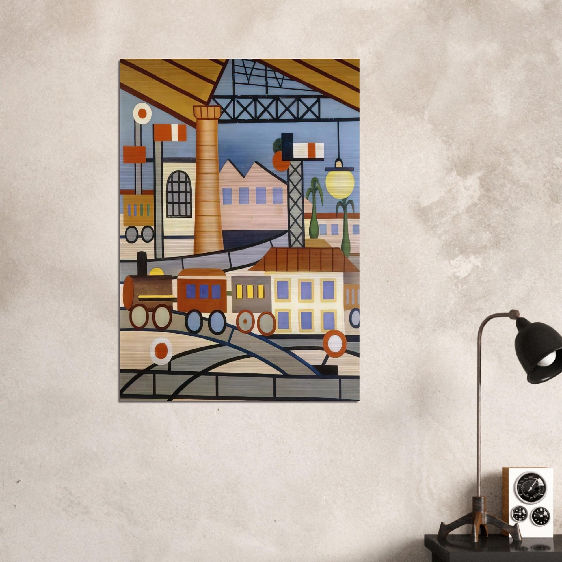 A Gare - Tarsila do Amaral Brushed Aluminum Print - 70x100 cm / 28x40 inches | Tarsila do Amaral Aluminum Print | Tarsila do Amaral Prints