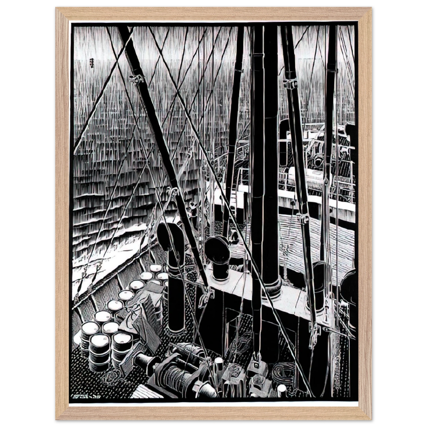 MC Escher - FREIGHTER SEPTEMBER 1936 1936 Wall Art - 60x80 cm / 24x32 inches - Premium Wooden Framed Poster With Fine Art Paper - White frame