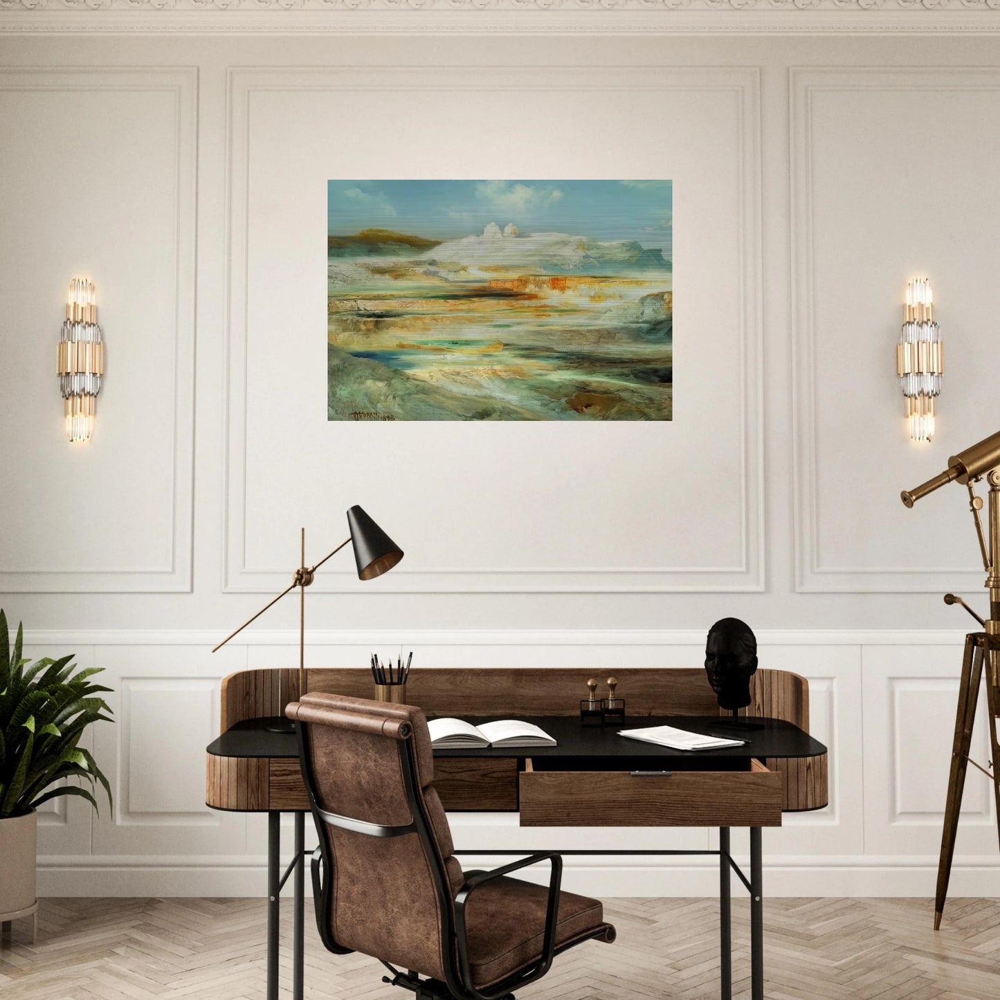 Jupiter Terrace Yellowstone - Thomas Moran Brushed Aluminum Print - 70x100 cm / 28x40 inches | Thomas Moran Aluminum Print | Thomas Moran Prints