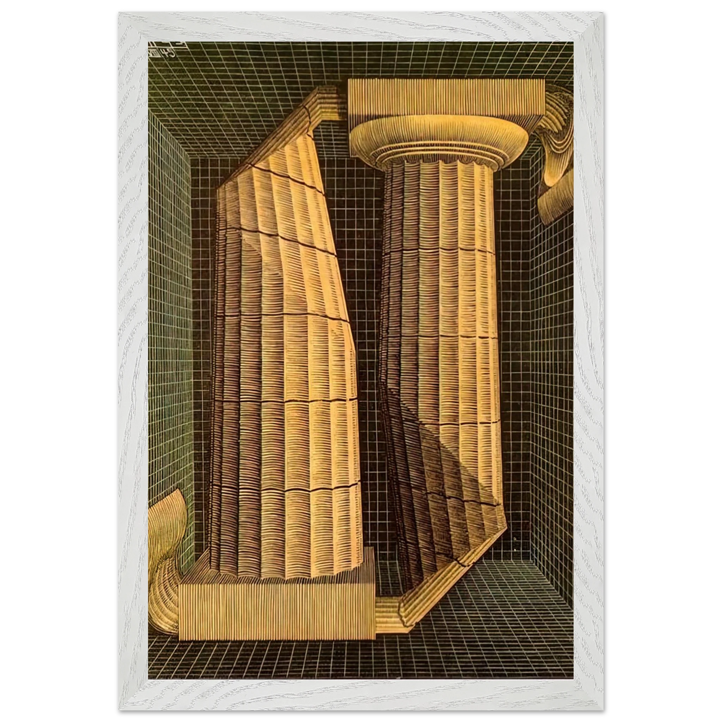 MC Escher - DORIC COLUMNS Wall Art - 21x29.7 cm / 8x12" - Premium Wooden Framed Poster With Fine Art Paper - White frame