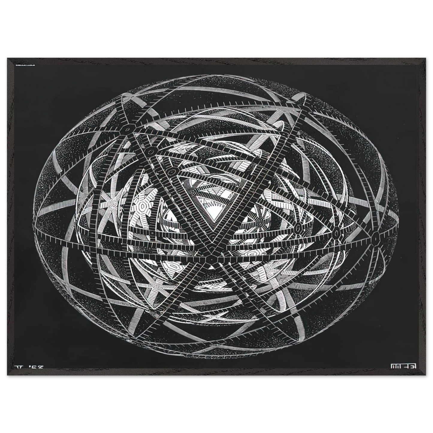 MC Escher - CONCENTRIC RINDS Wall Art - 21x29.7 cm / 8x12" - Premium Wooden Framed Poster With Fine Art Paper - Wood frame