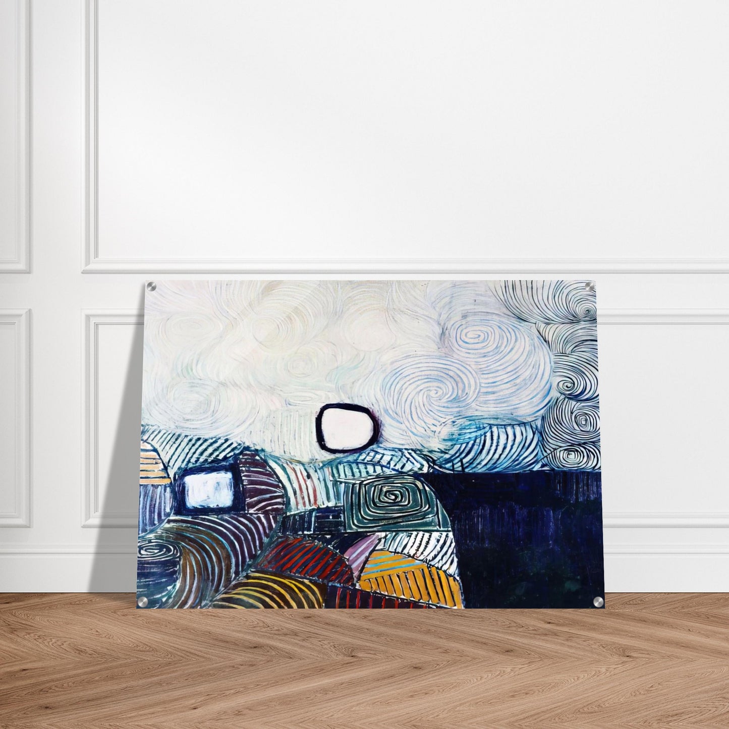 Spiral Development in Green Violet Blue  Gold - 1951 - Victor Pasmore Acrylic Print - 70x100 cm / 28x40″ inches | Victor Pasmore Wall Art | Victor Pasmore Prints