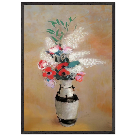 BOUQUET WITH WHITE LILIES IN A JAPANESE VASE - Odilon Redon 70x100 cm / 28x40 inches Framed Art Print – Black Wooden Frame