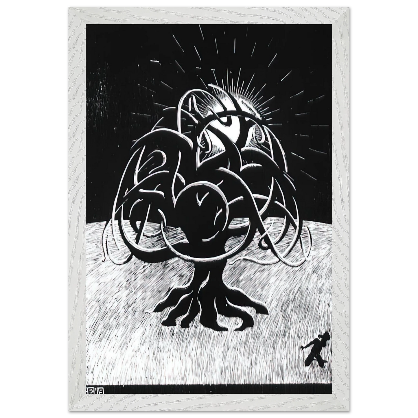 MC Escher - TWON TREE Wall Art - 21x29.7 cm / 8x12" - Premium Wooden Framed Poster With Fine Art Paper - Black frame