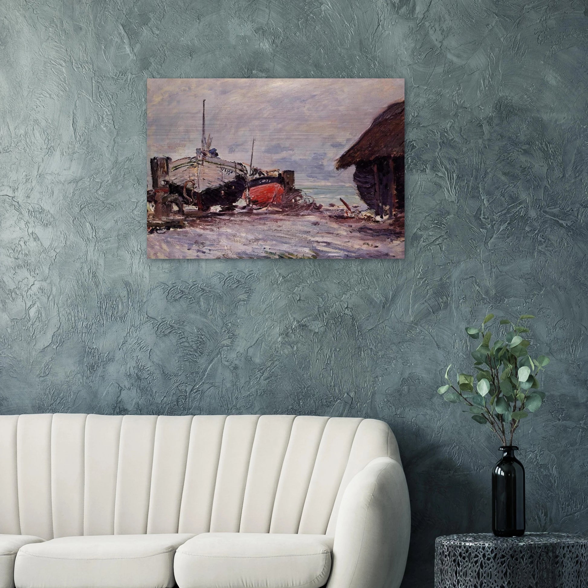 Fishing Boats at Etretat - claude monet Brushed Aluminum Print - 70x100 cm / 28x40 inches | claude monet Aluminum Print | claude monet Prints