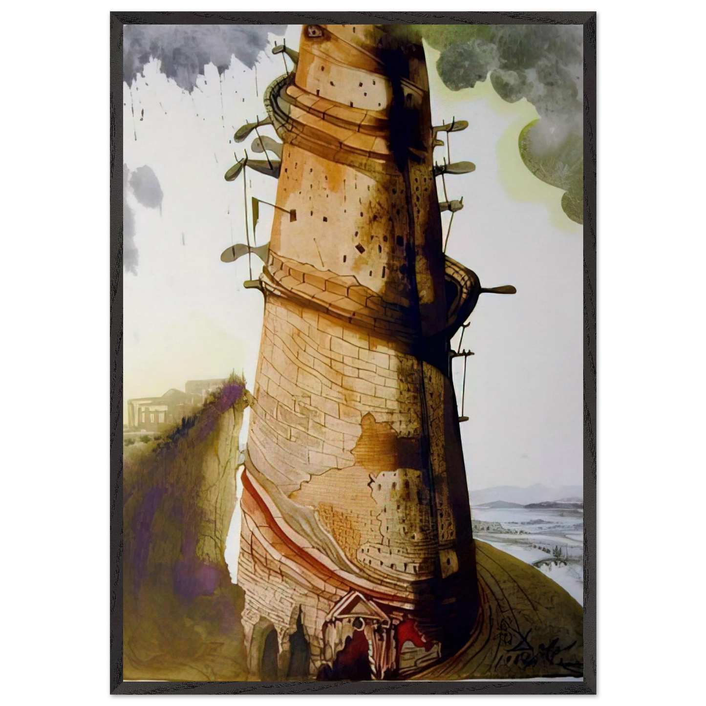 TURRIS BABEL 1967 - Salvador Dali Framed Art Print – Black Wooden Frame - Default Title - -Framed Art Print