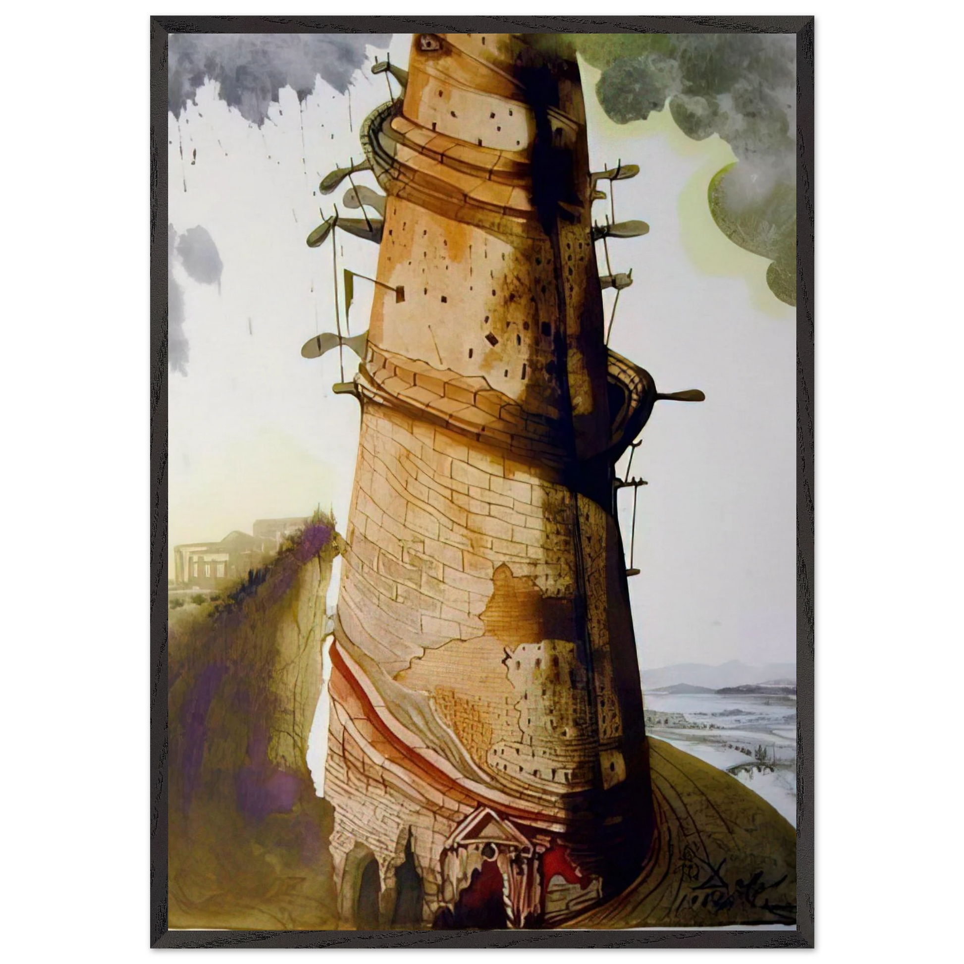 TURRIS BABEL 1967 - Salvador Dali Framed Art Print – Black Wooden Frame - Default Title - -Framed Art Print