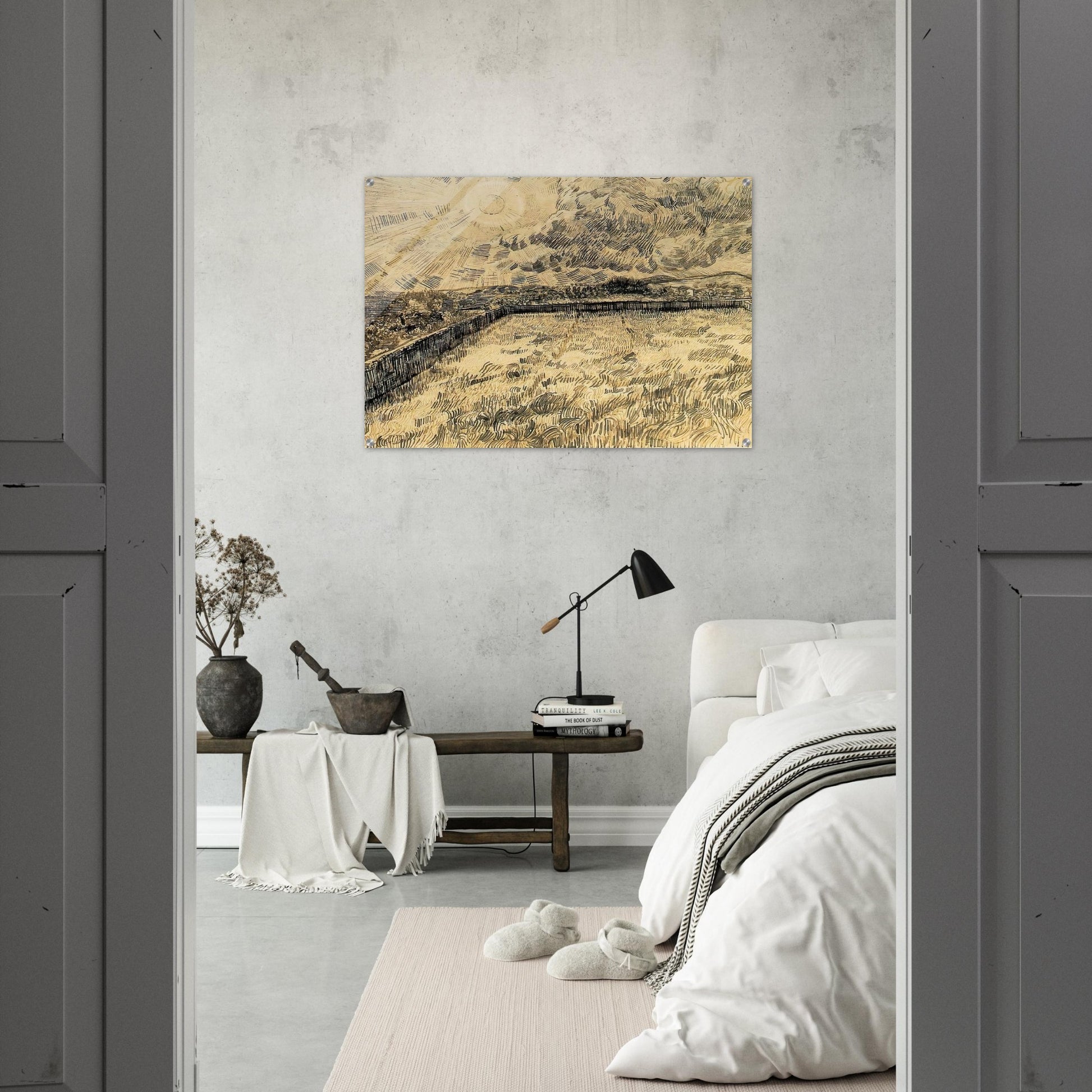 Wheat field with sun and cloud - Vincent van Gogh Acrylic Print - 70x100 cm / 28x40″ inches