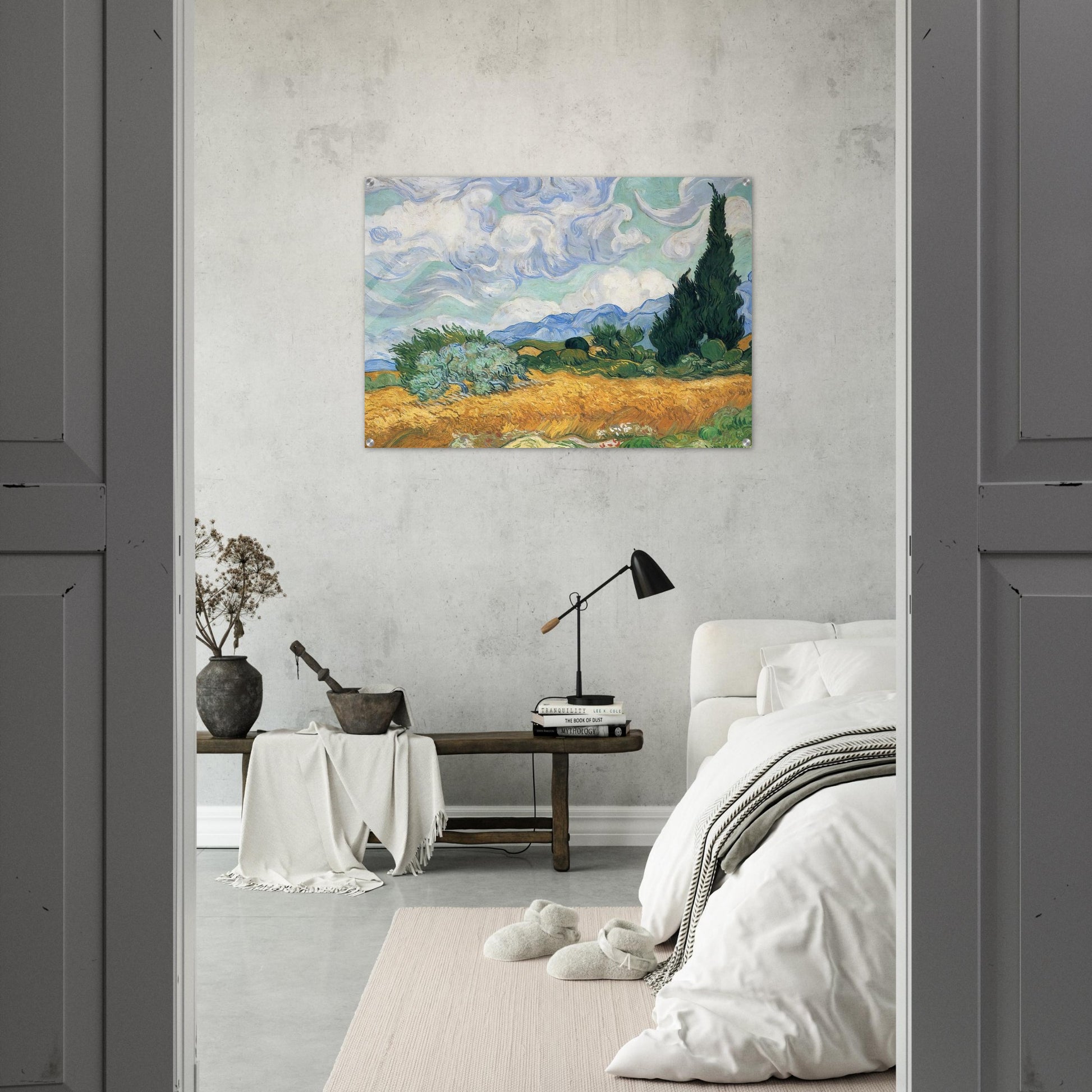 Wheatfield with cypress tree - Vincent van Gogh Acrylic Print - 70x100 cm / 28x40″ inches