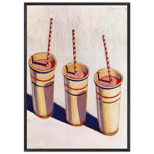 Three Strawberry Shakes - 1964 - Wayne Thiebaud Framed Art Print – Black Wooden Frame - Default Title - -Framed Art Print