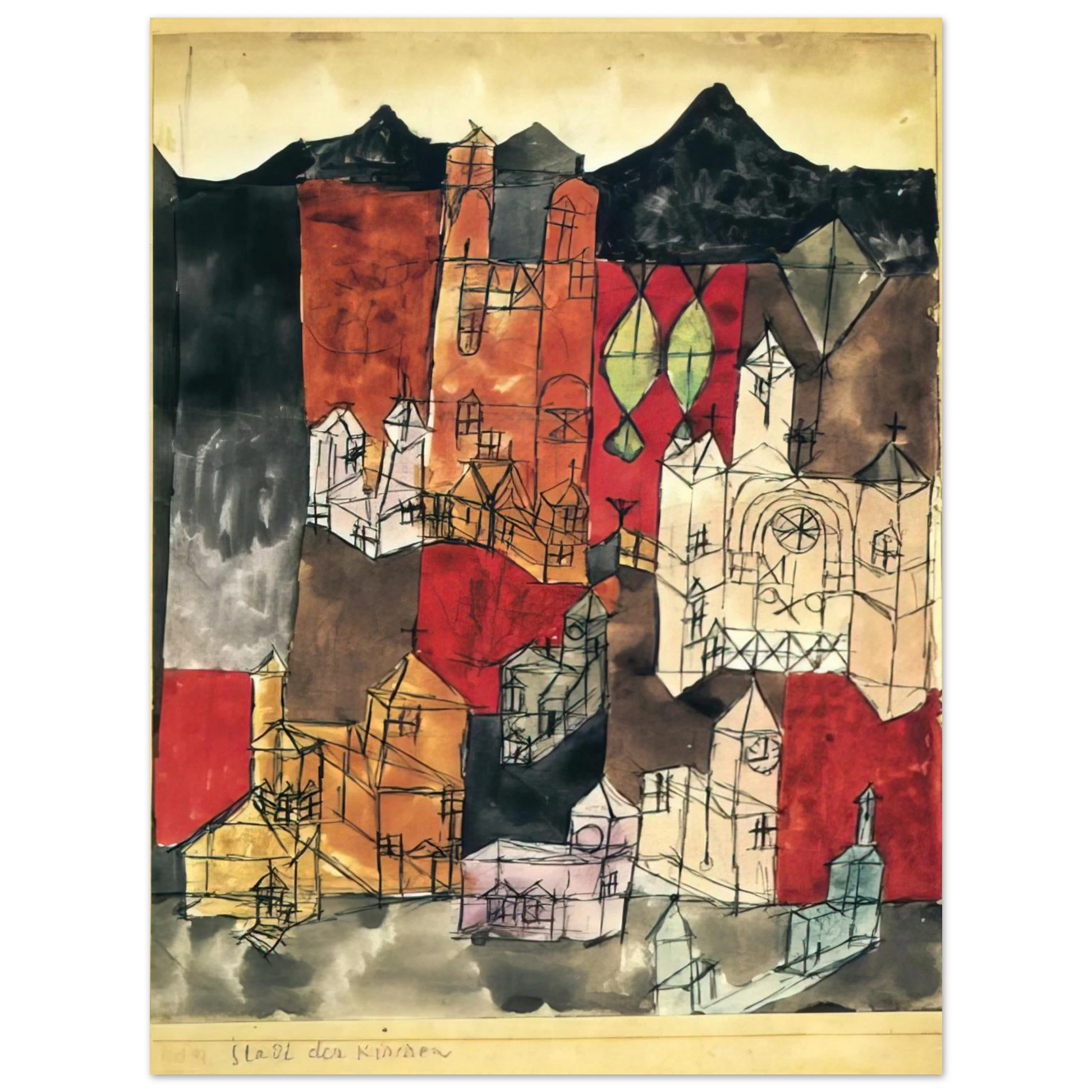 Paul Klee - CITY OF CHURCHES 1918 Fine Art Poster - Default Title