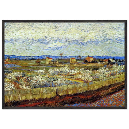 Peach Trees in Blossom - Vincent van Gogh 70x100 cm / 28x40 inches Framed Art Print – Black Wooden Frame