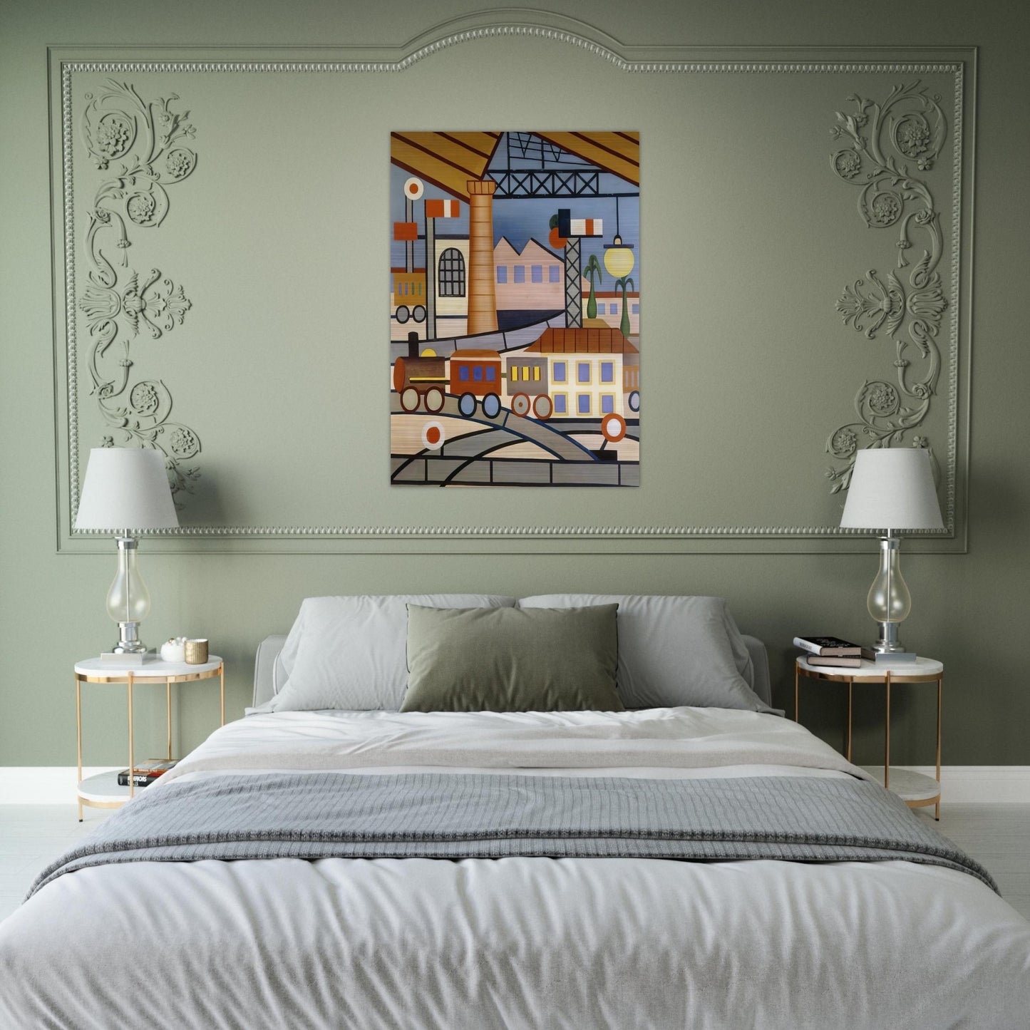 A Gare - Tarsila do Amaral Brushed Aluminum Print - 70x100 cm / 28x40 inches | Tarsila do Amaral Aluminum Print | Tarsila do Amaral Prints