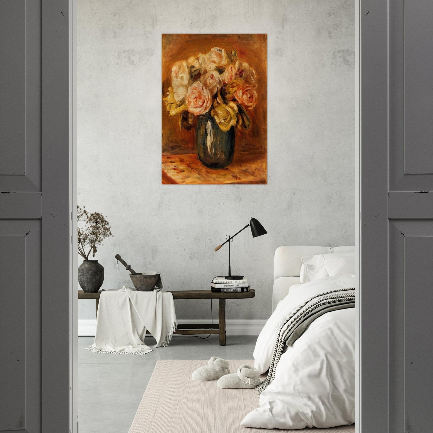 Roses in a Blue Vase - Pierre-Auguste Renoir Brushed Aluminum Print - 70x100 cm / 28x40 inches | Pierre-Auguste Renoir Aluminum Print | Pierre-Auguste Renoir Prints