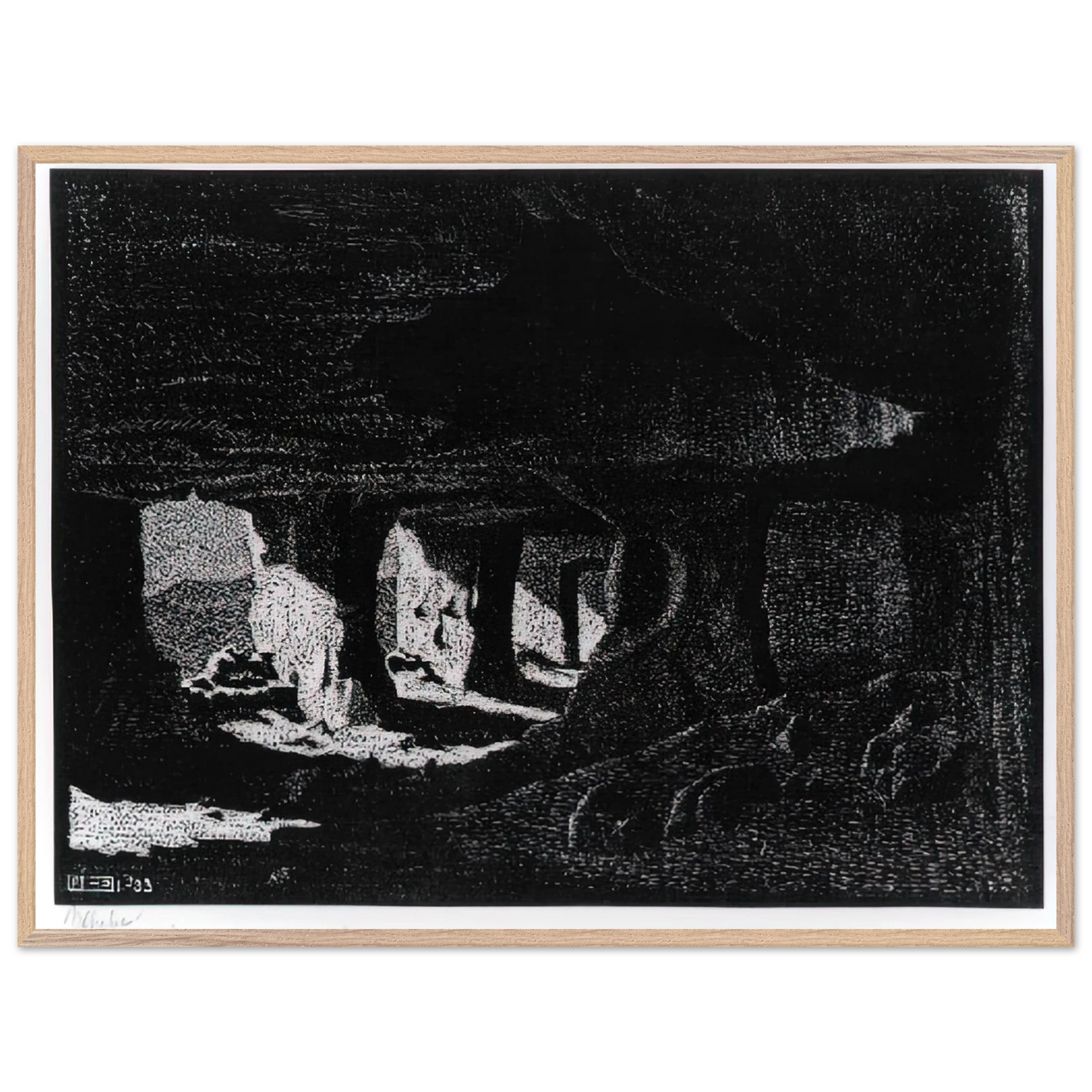 MC Escher - CAVE DWELLINGS NEAR SPERLINGA SICILY Wall Art - 30x40 cm / 12x16 inches - Premium Wooden Framed Poster With Fine Art Paper - Black frame