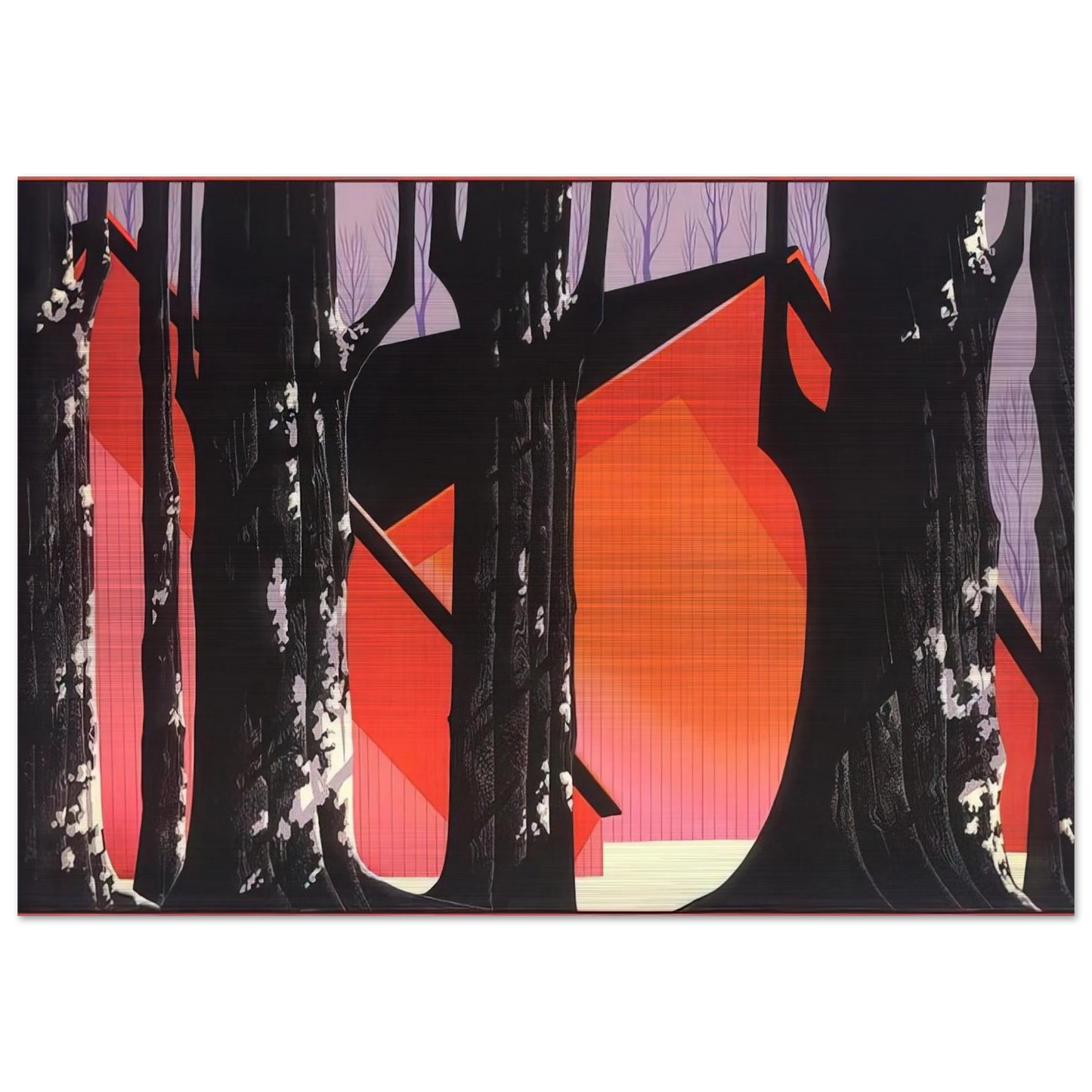 Winter Barnyard - Eyvind Earle Brushed Aluminum Print - 70x100 cm / 28x40 inches | Eyvind Earle Aluminum Print | Eyvind Earle Prints