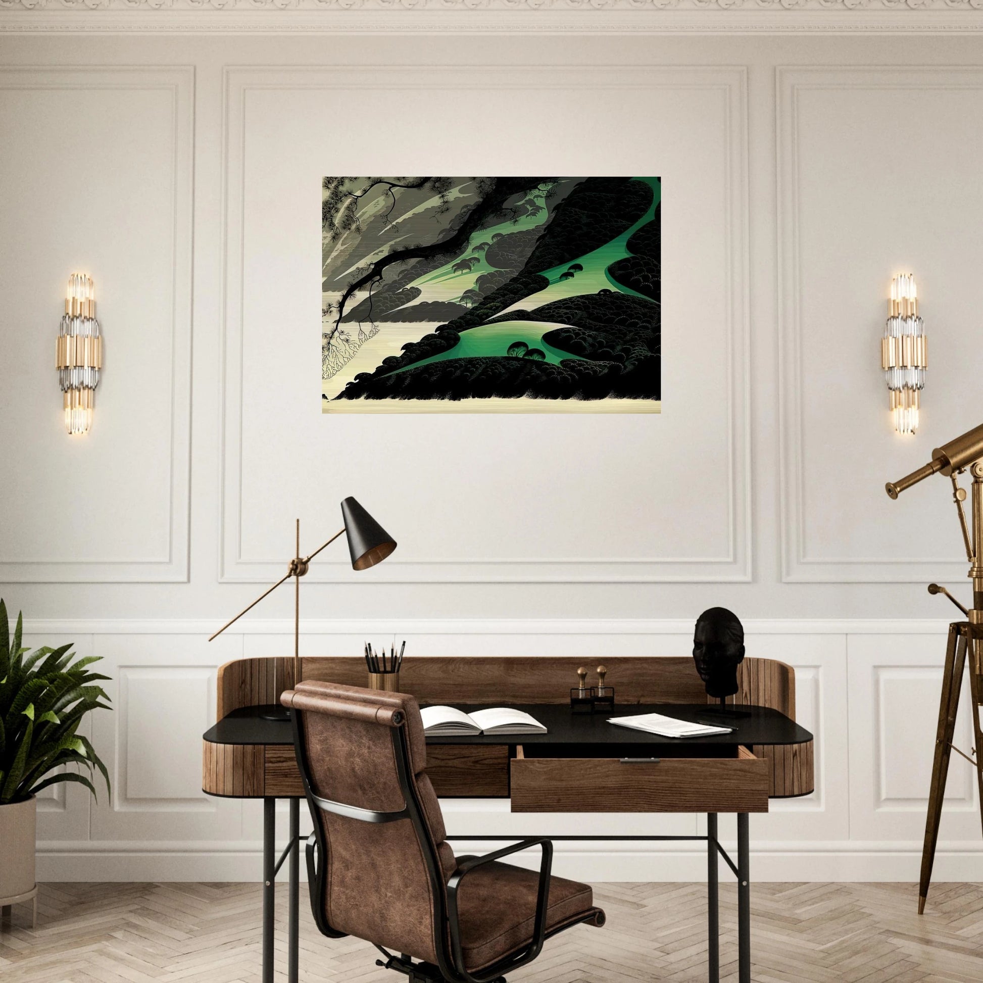Green Big Sur - Eyvind Earle Brushed Aluminum Print - 70x100 cm / 28x40 inches | Eyvind Earle Aluminum Print | Eyvind Earle Prints
