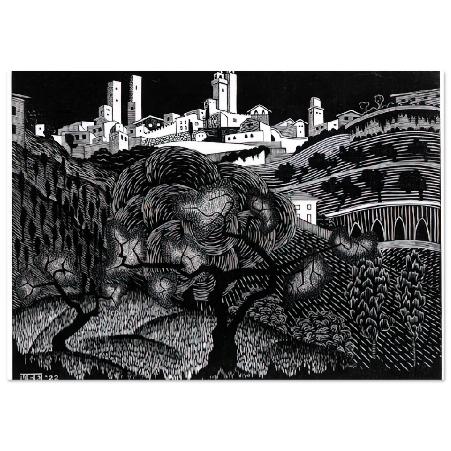 MC Escher - ESCHER (10) Wall Art - 21x29.7 cm / 8x12" - Premium Wooden Framed Poster With Fine Art Paper - White frame