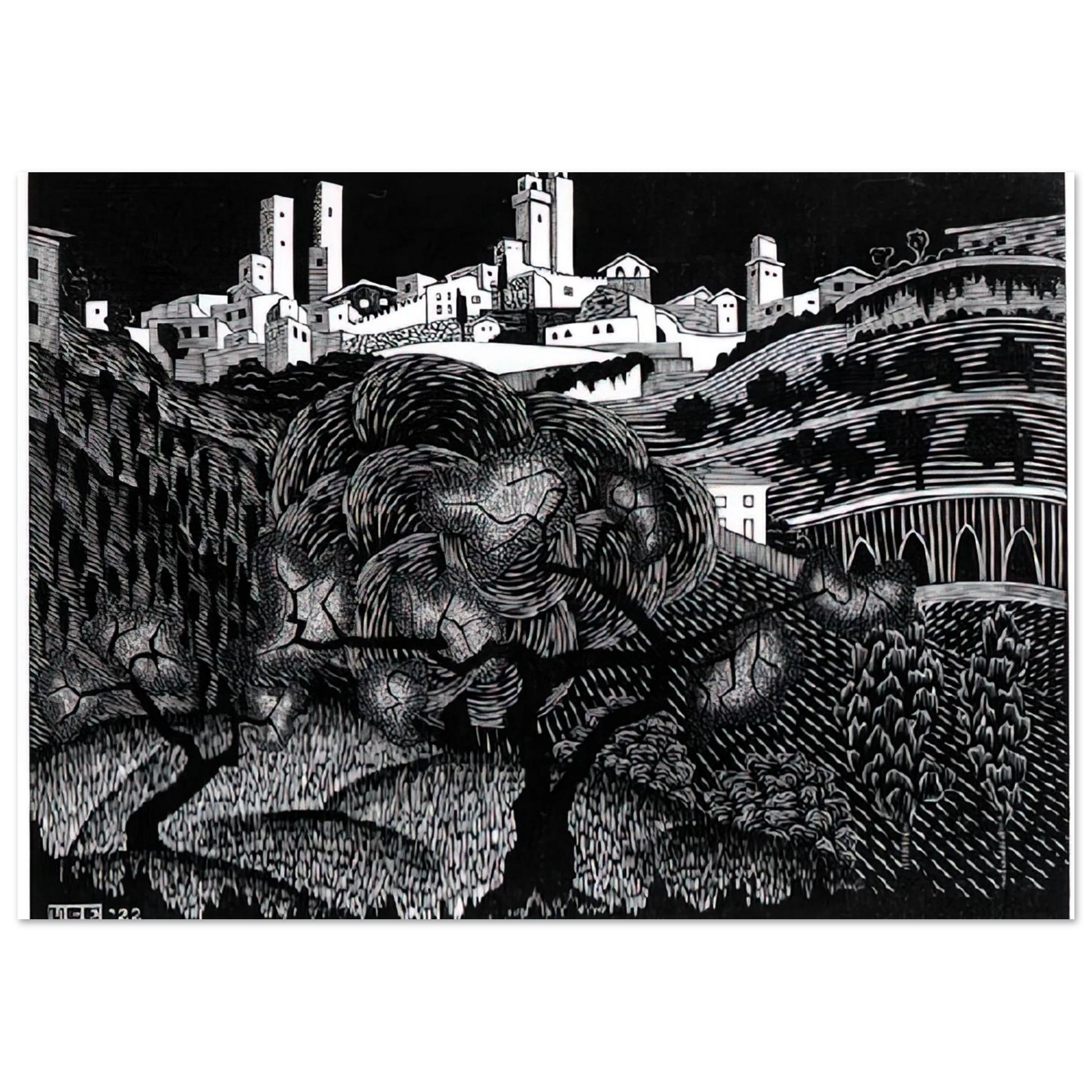 MC Escher - ESCHER (10) Wall Art - 21x29.7 cm / 8x12" - Premium Wooden Framed Poster With Fine Art Paper - White frame