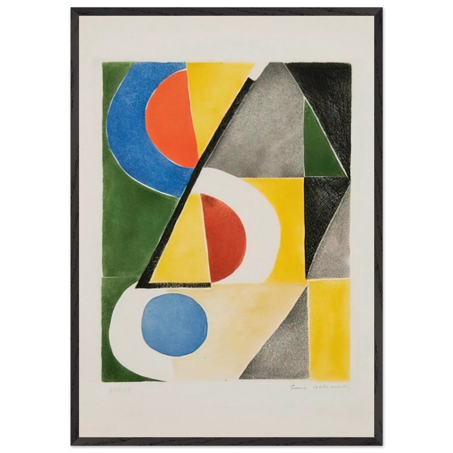 ABSTRACT COMPOSITION WITH TRIANGLES AND SEMICIRCLES - Sonia Delaunay Framed Art Print – Black Wooden Frame - Default Title - -Framed Art Print