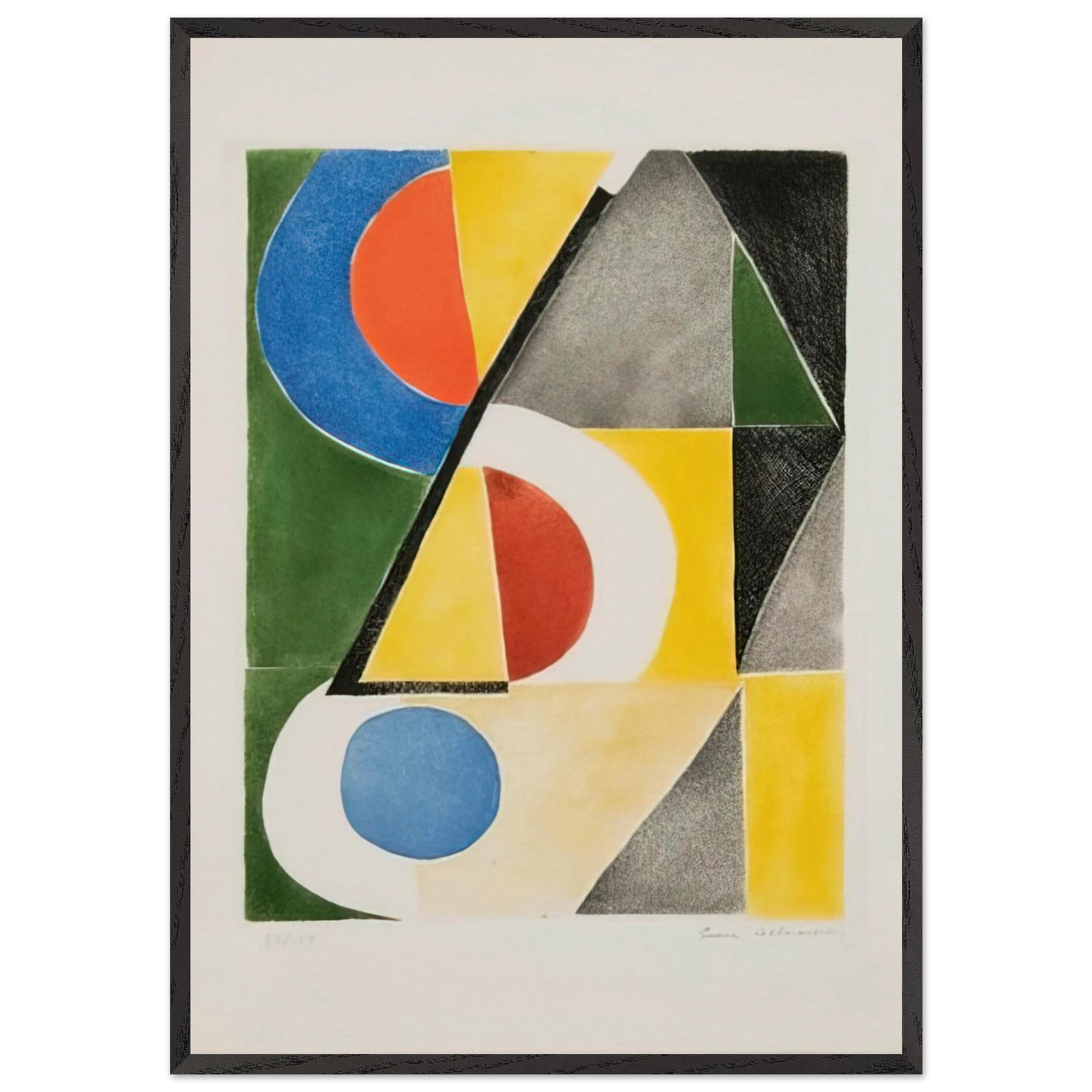 ABSTRACT COMPOSITION WITH TRIANGLES AND SEMICIRCLES - Sonia Delaunay Framed Art Print – Black Wooden Frame - Default Title - -Framed Art Print