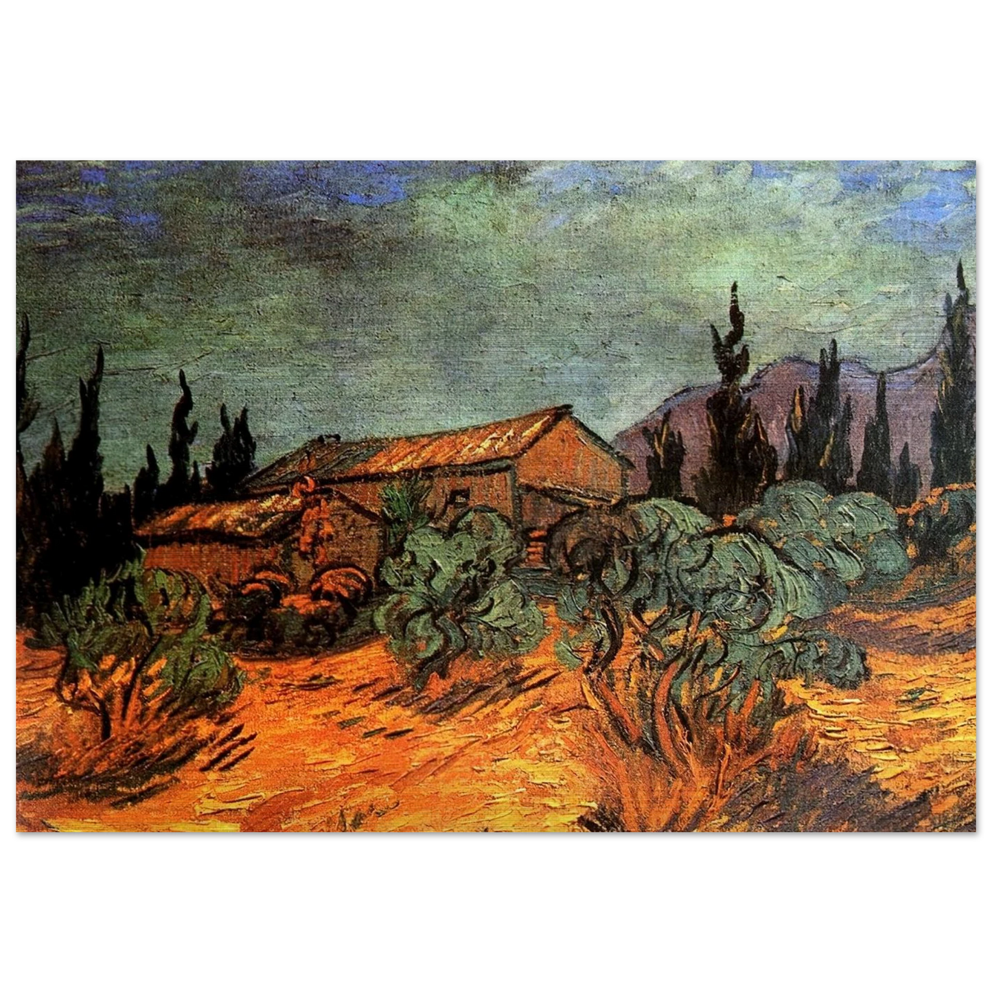 Wooden Sheds - Vincent van Gogh Brushed Aluminum Print - 70x100 cm / 28x40 inches | Vincent van Gogh Aluminum Print | Vincent van Gogh Prints