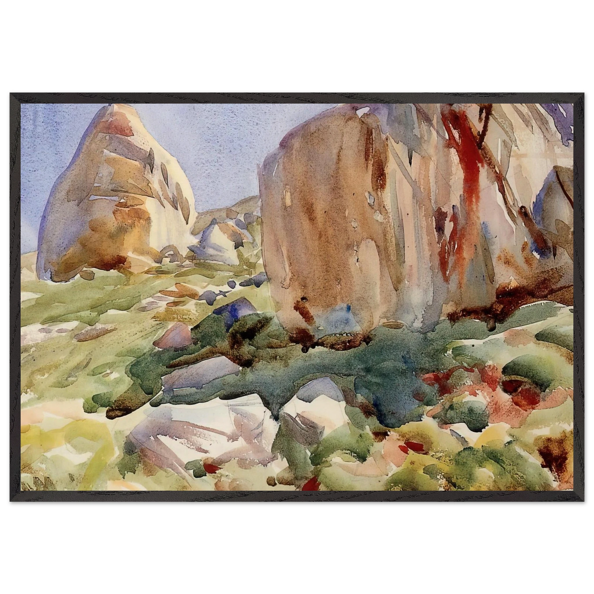 The Simplon Large Rocks - John Singer Sargent Framed Art Print – Black Wooden Frame - Default Title - -Framed Art Print