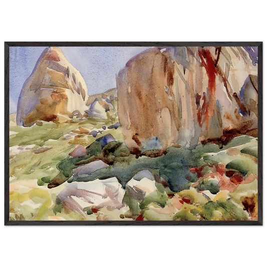 The Simplon Large Rocks - John Singer Sargent 70x100 cm / 28x40 inches Framed Art Print – Black Wooden Frame