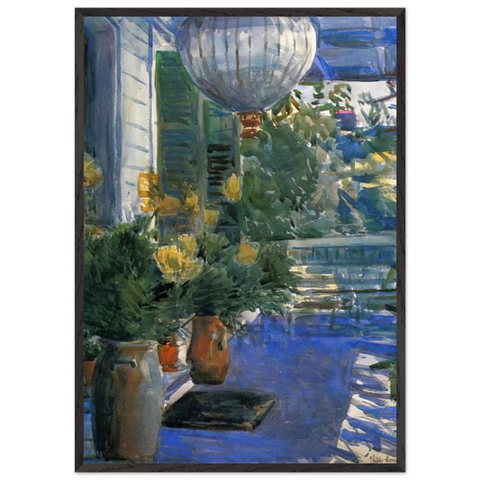 Veranda of the Old House - Childe Hassam Framed Art Print – Black Wooden Frame - Default Title - -Framed Art Print