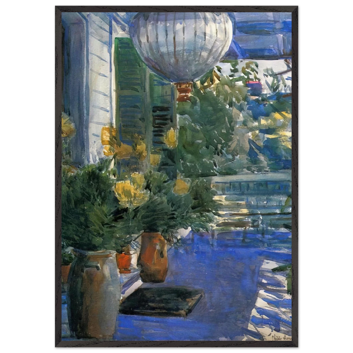 Veranda of the Old House - Childe Hassam 70x100 cm / 28x40 inches Framed Art Print – Black Wooden Frame