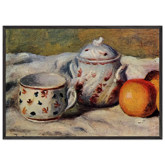 Still Life with Cup and Sugar Bowl - Pierre-Auguste Renoir 70x100 cm / 28x40 inches Framed Art Print – Black Wooden Frame