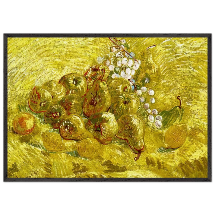 Still life with grapespears and lemons - Vincent van Gogh 70x100 cm / 28x40 inches Framed Art Print – Black Wooden Frame