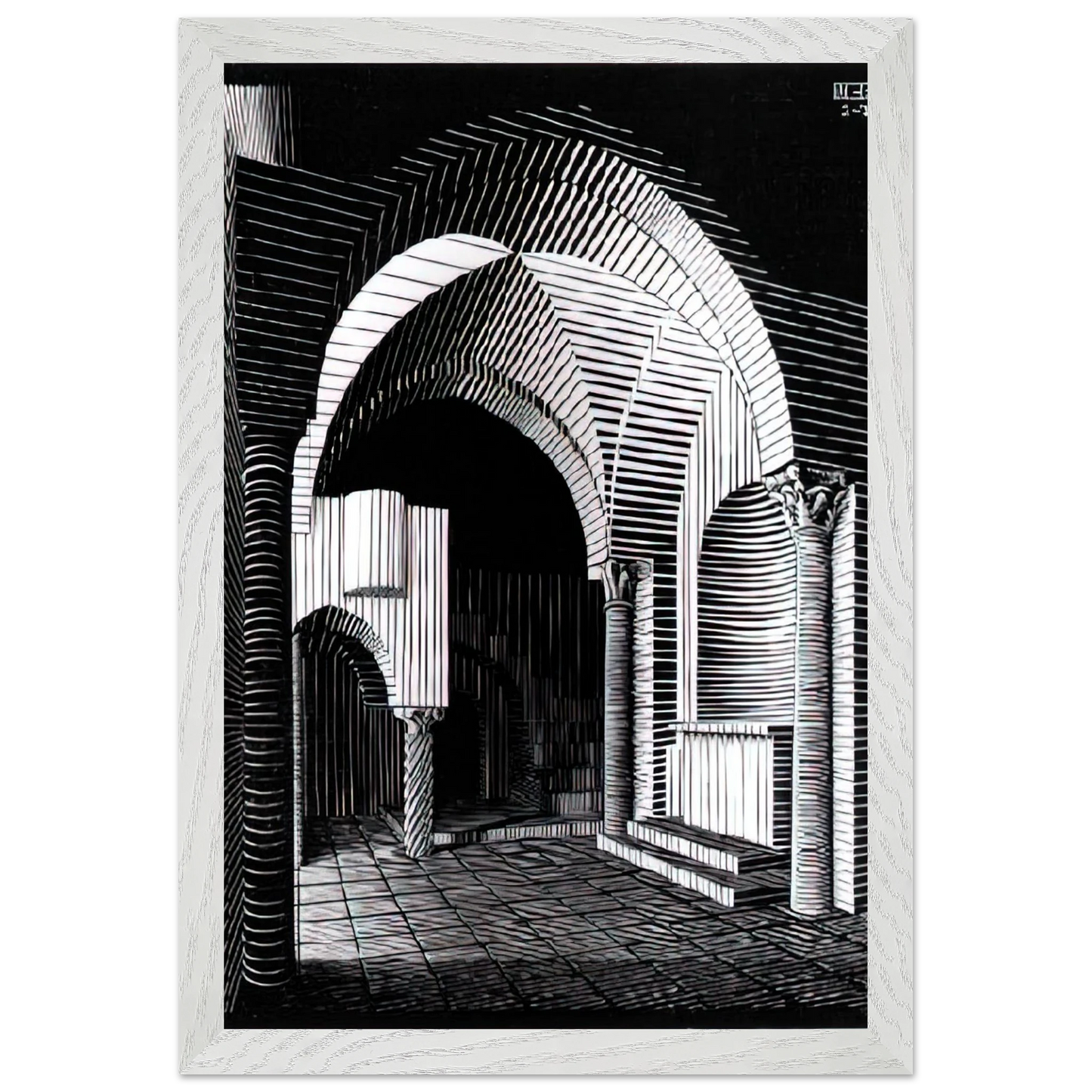 MC Escher - PORTA MARIA DELL OSPIDALE Wall Art - 21x29.7 cm / 8x12" - Premium Wooden Framed Poster With Fine Art Paper - White frame