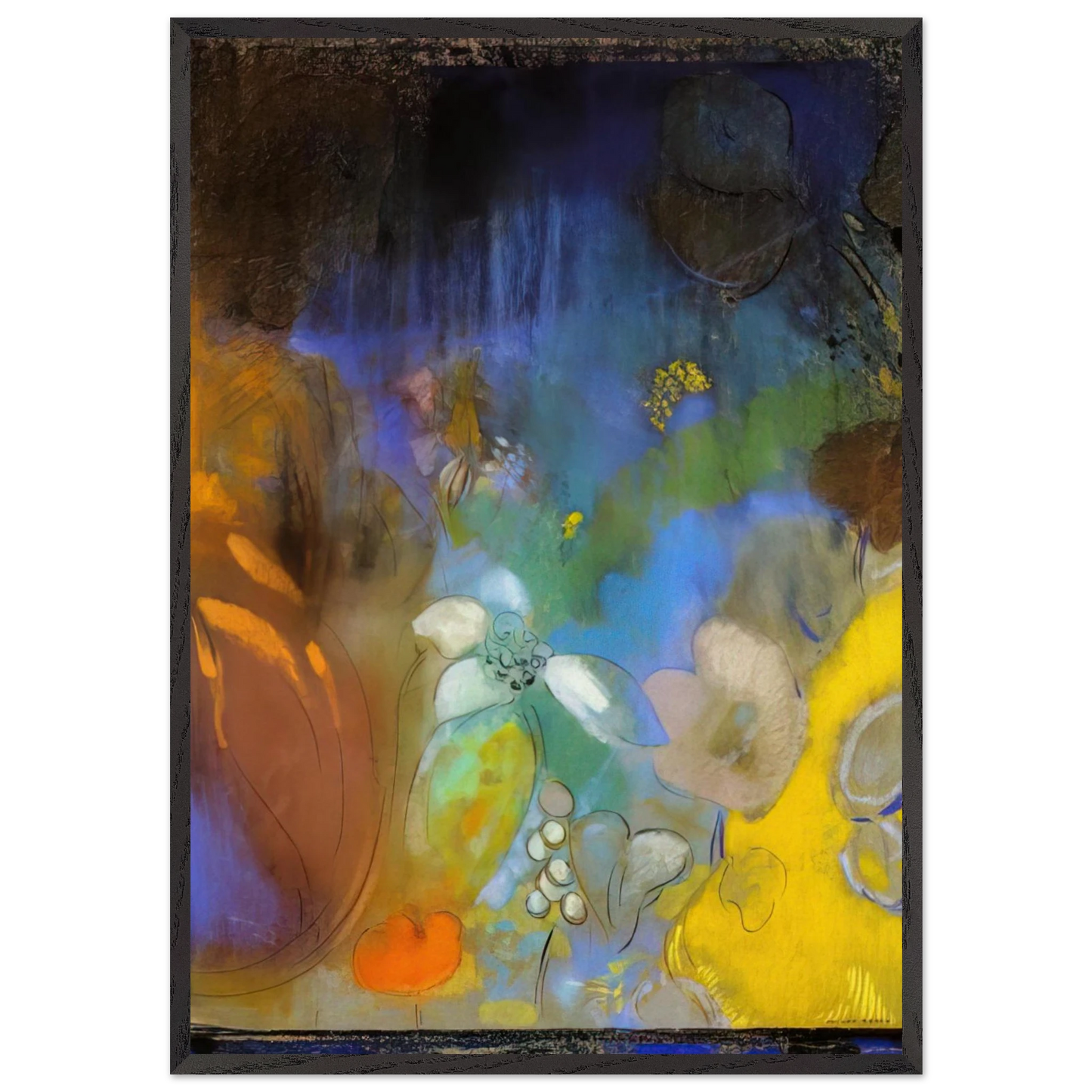 WOMAN IN PROFILE WITH FLOWERS - Odilon Redon Framed Art Print – Black Wooden Frame - Default Title - -Framed Art Print