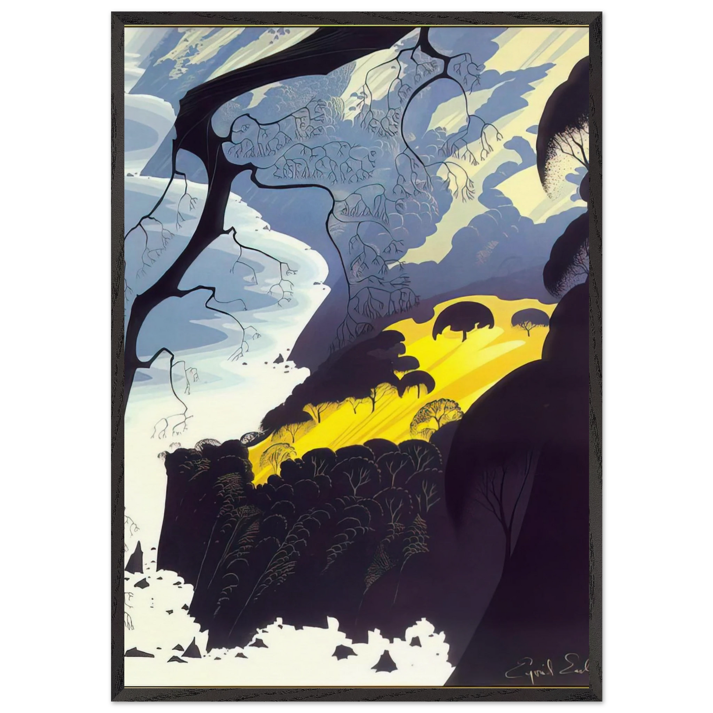 Carmel Highlands - Eyvind Earle Framed Art Print – Black Wooden Frame - Default Title - -Framed Art Print