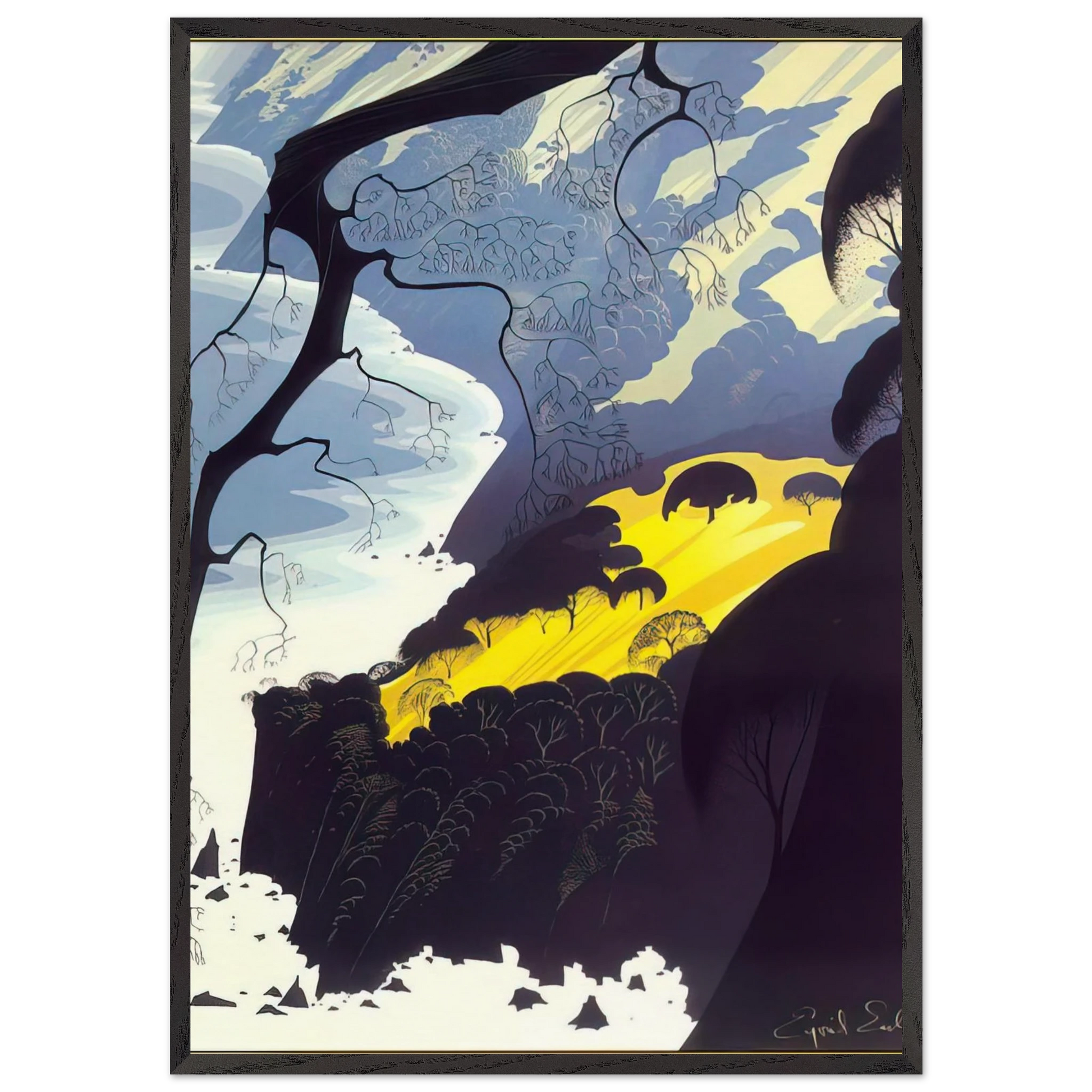 Carmel Highlands - Eyvind Earle Framed Art Print – Black Wooden Frame - Default Title - -Framed Art Print
