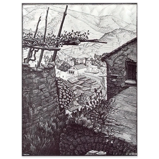 MC Escher - THE HAMLET OF TURELLO SOUTHERN ITALY Wall Art - 21x29.7 cm / 8x12" - Fine Art Poster - -