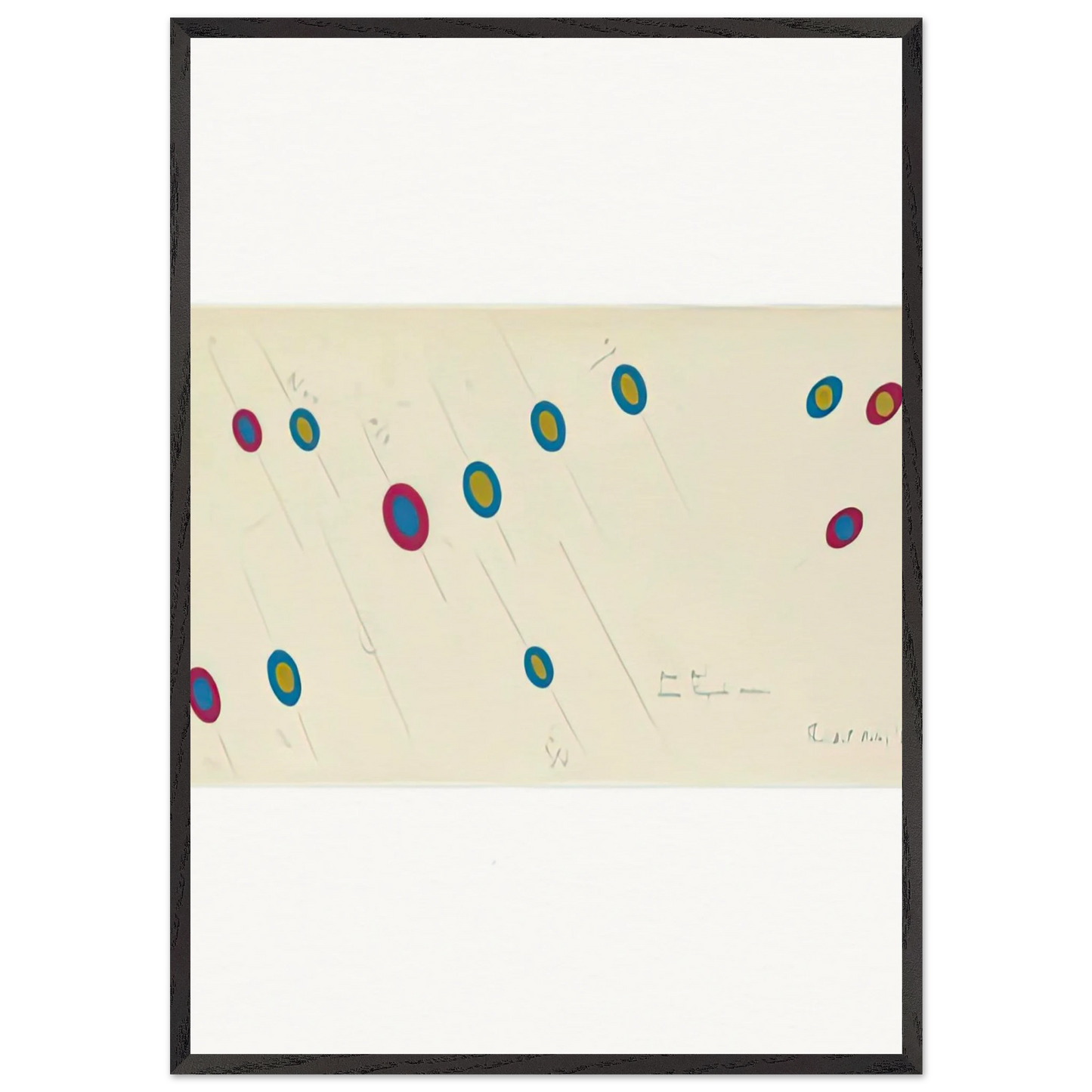 OVAL AXIS CERISE TURQUOISE OCHRE 1970 - Bridget Riley Framed Art Print – Black Wooden Frame - Default Title - -Framed Art Print