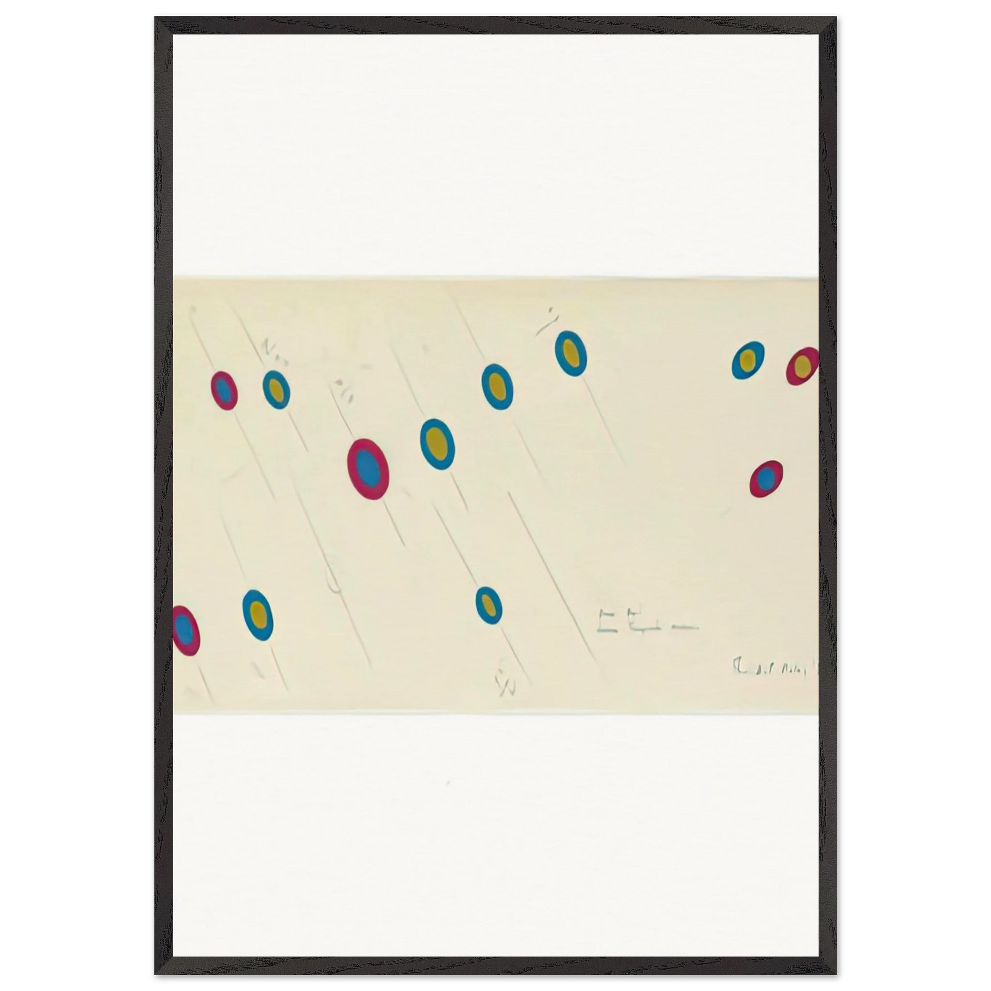 OVAL AXIS CERISE TURQUOISE OCHRE 1970 - Bridget Riley Framed Art Print – Black Wooden Frame - Default Title - -Framed Art Print