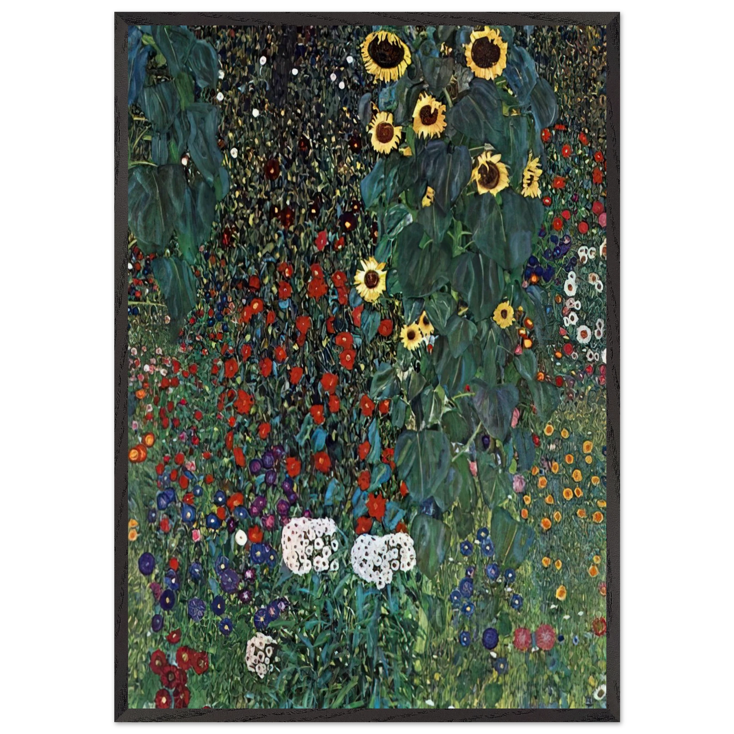 COUNTRY GARDEN WITH SUNFLOWERS 1906 - Gustav Klimt Framed Art Print – Black Wooden Frame - Default Title - -Framed Art Print