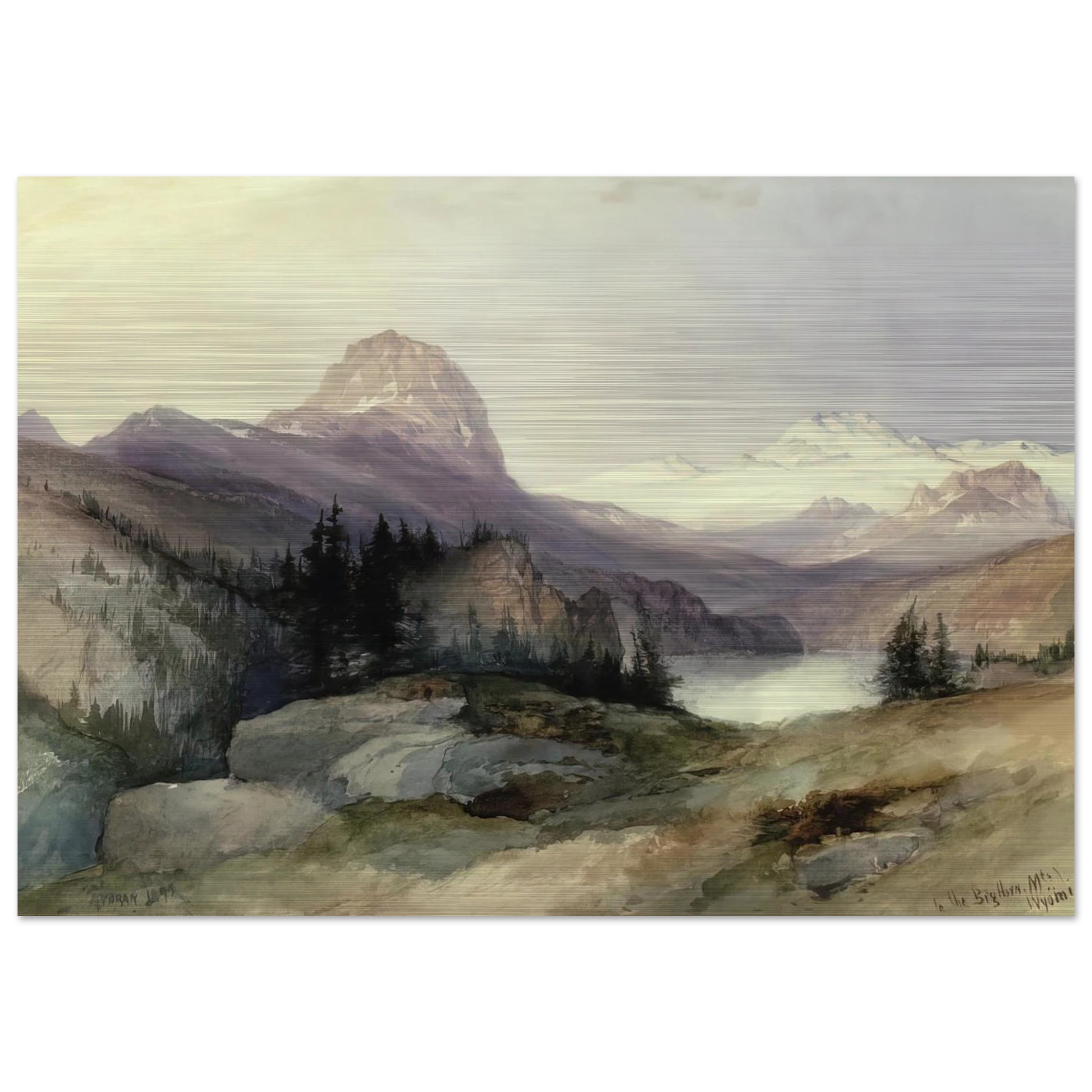In the Bighorn Mountains - Thomas Moran Brushed Aluminum Print - 70x100 cm / 28x40 inches | Thomas Moran Aluminum Print | Thomas Moran Prints